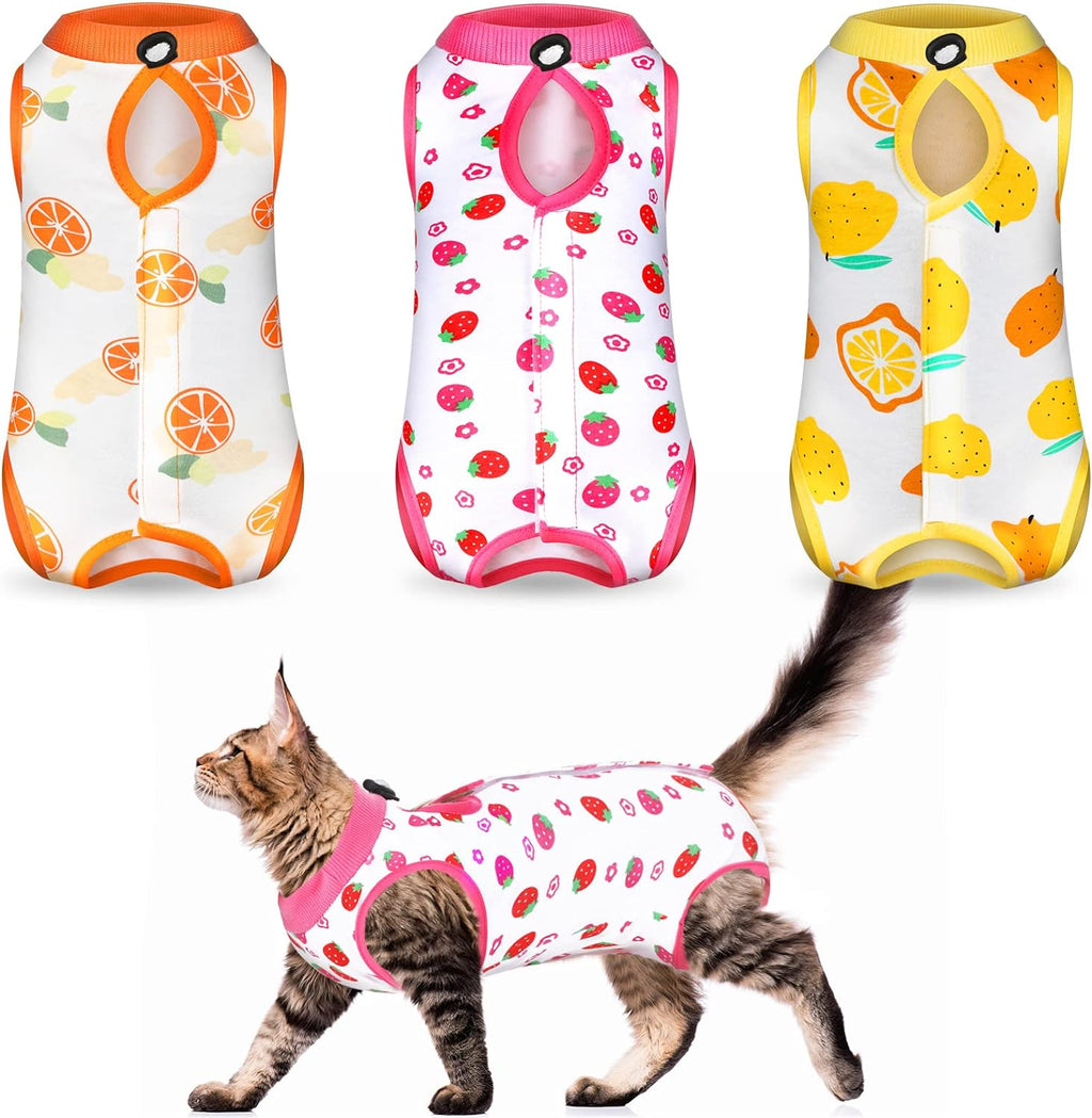Nuanchu 3 Pieces Cat Recovery Suit front view showing the strawberry pattern option.