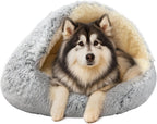ShinHye Cat Bed Round Plush Fluffy Hooded Cat Bed Cave, Cozy for Indoor Cats or Small Dog beds, Soothing Pet Beds Doughnut Calm Anti-nxiety Dog Bed - Waterproof Bottom Washable (20x20inch, Grey) - Image 12