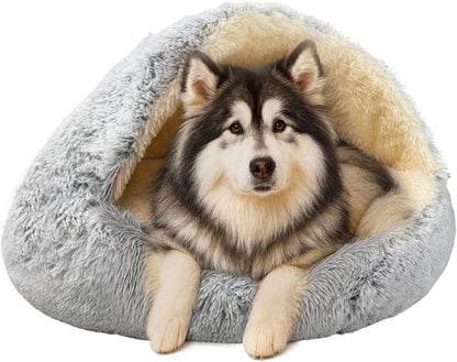ShinHye Cat Bed Round Plush Fluffy Hooded Cat Bed Cave, Cozy for Indoor Cats or Small Dog beds, Soothing Pet Beds Doughnut Calm Anti-nxiety Dog Bed - Waterproof Bottom Washable (20x20inch, Grey) - Image 12