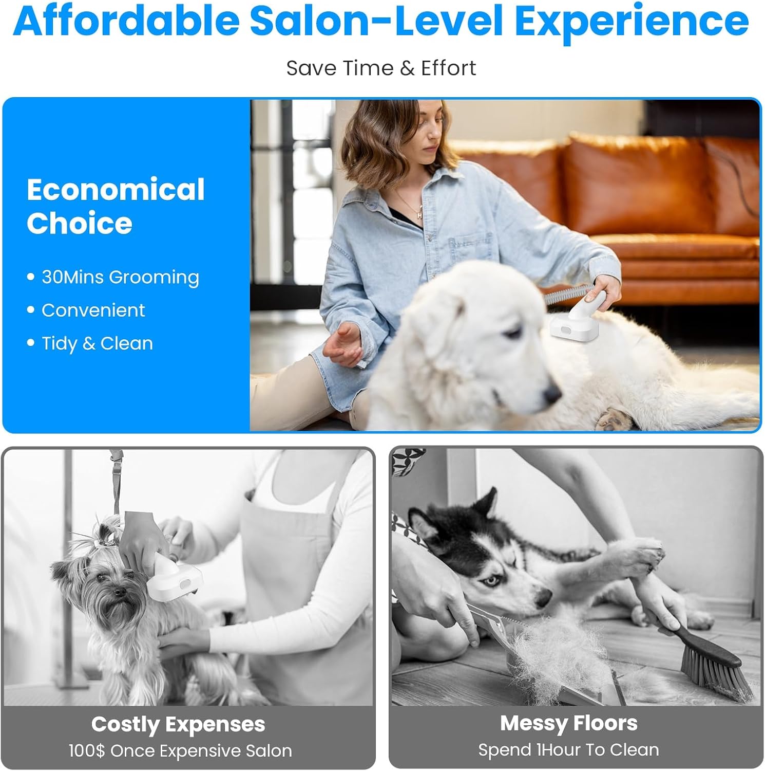 Complete packaging contents of the Moclever professional pet grooming vacuum kit setup.