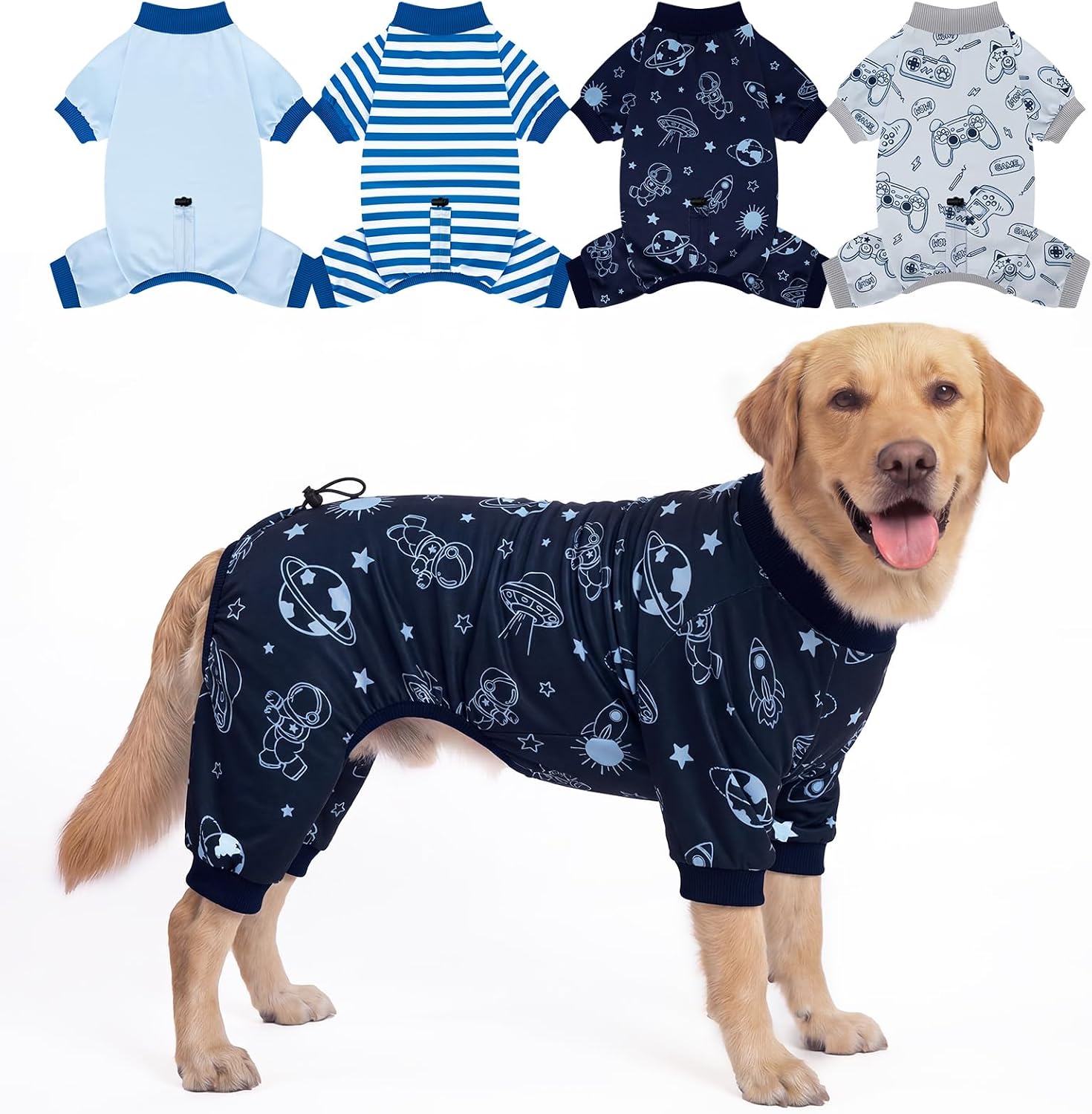XPUDAC 4 Pack Dog Pajamas, Soft Puppy Clothes with Drawstring Adjustable Stretchy Dogs Onesie for Small Medium Doggie Shed Defender Dog Suit Pet Outfit Boy, S - Image 11