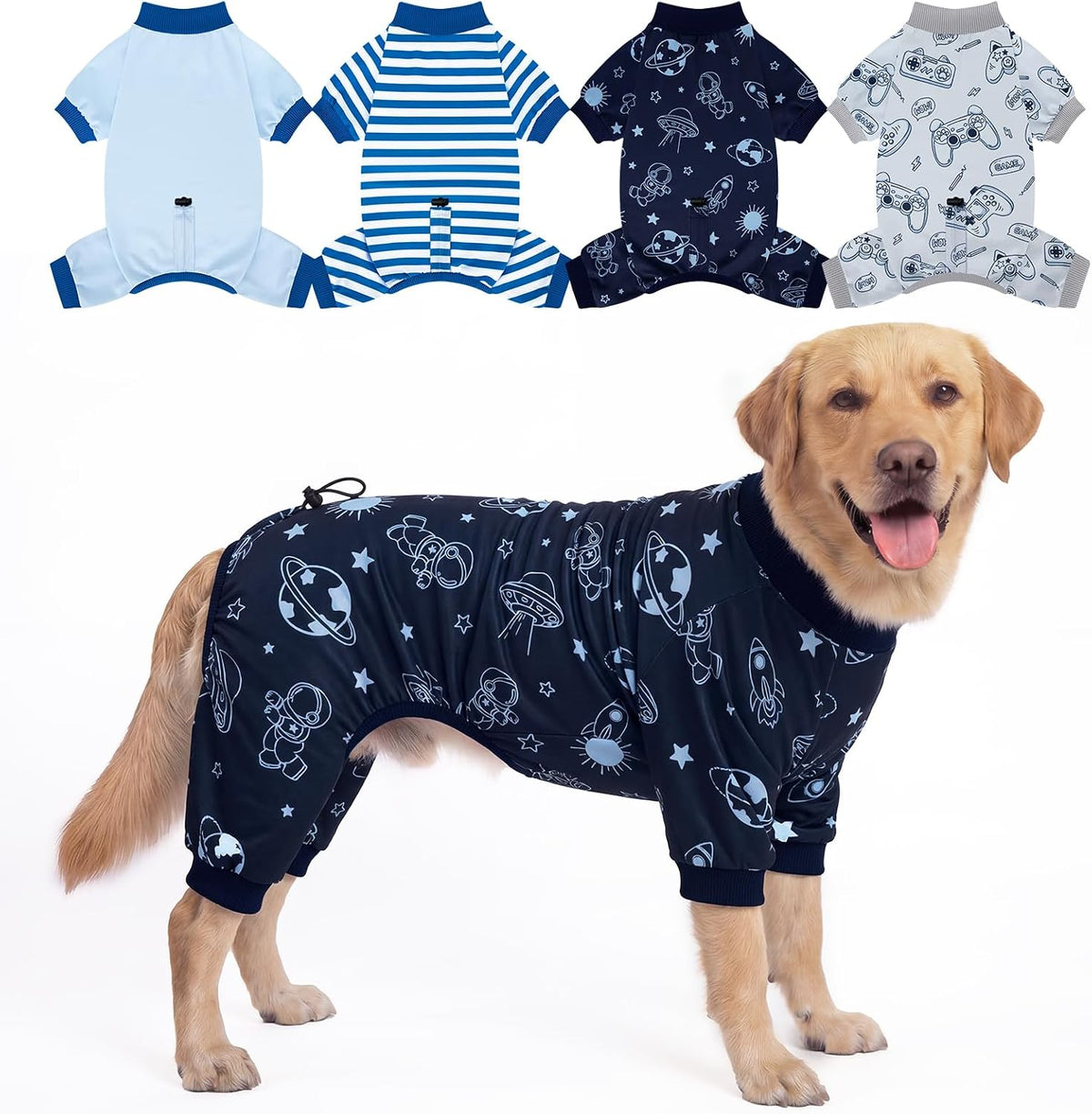 XPUDAC 4 Pack Dog Pajamas, Soft Puppy Clothes with Drawstring Adjustable Stretchy Dogs Onesie for Small Medium Doggie Shed Defender Dog Suit Pet Outfit Boy, S - Image 11