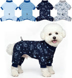 XPUDAC 4 Pack Dog Pajamas front view showing adjustable drawstring on small puppy.