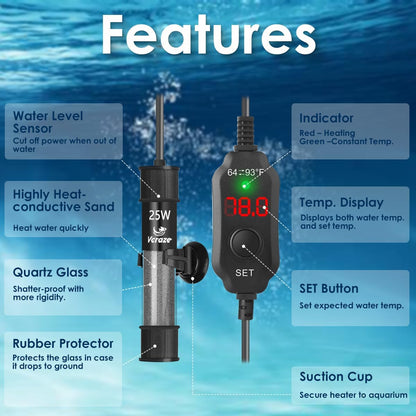 Small submersible fish tank heater in a 3 gallon tank