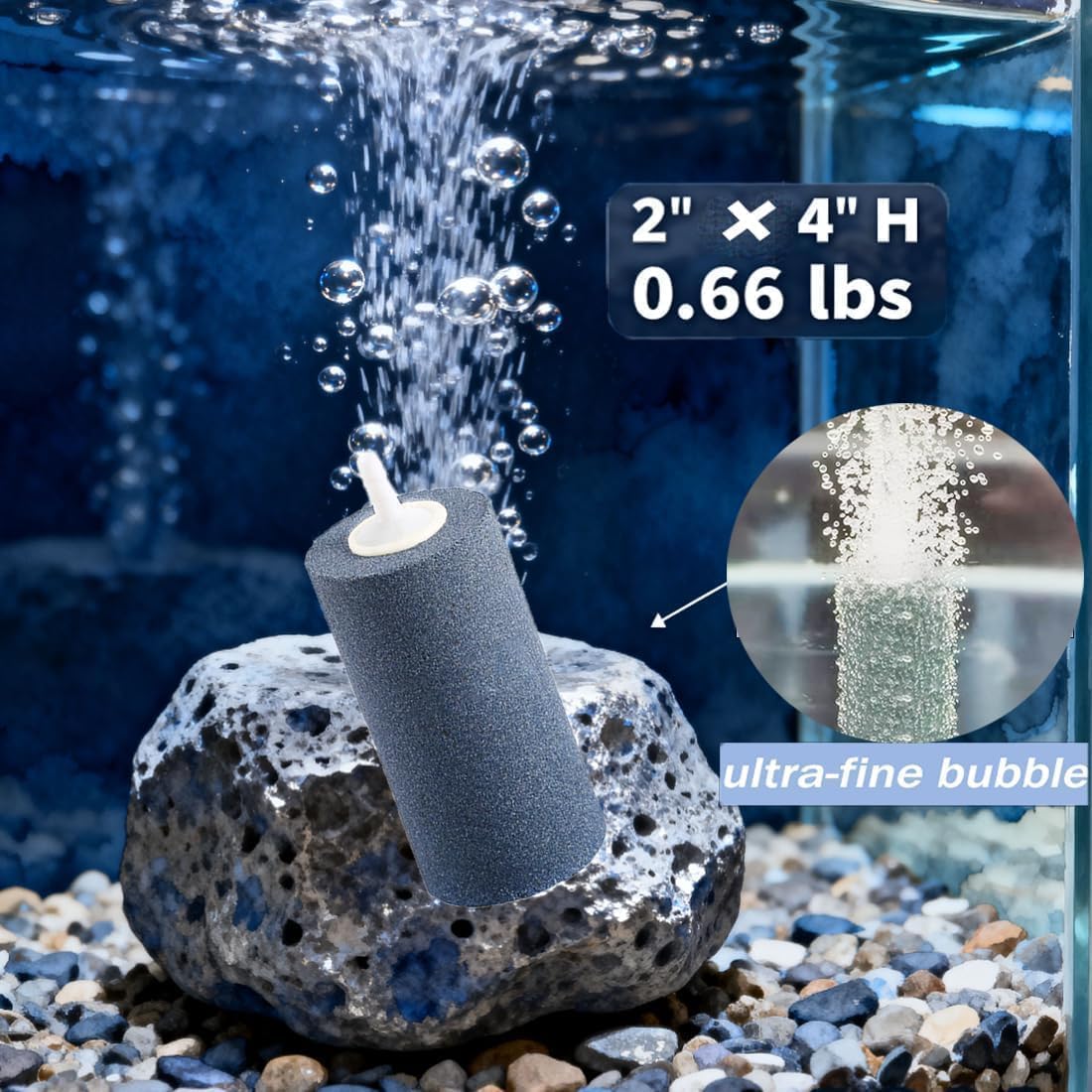 Silicon carbide cylinder bubble diffuser connected to standard airline tubing
