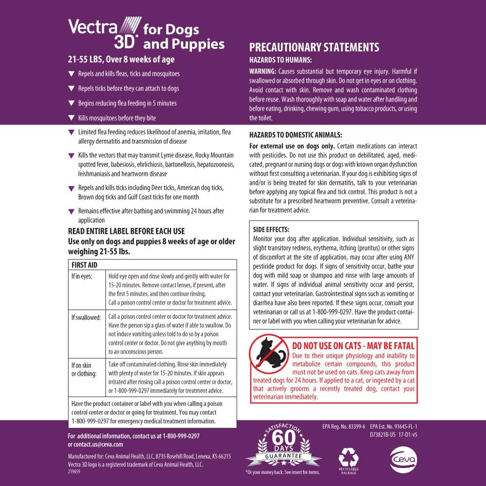 Topical flea and tick spot treatment for dogs 21 to 55 pounds