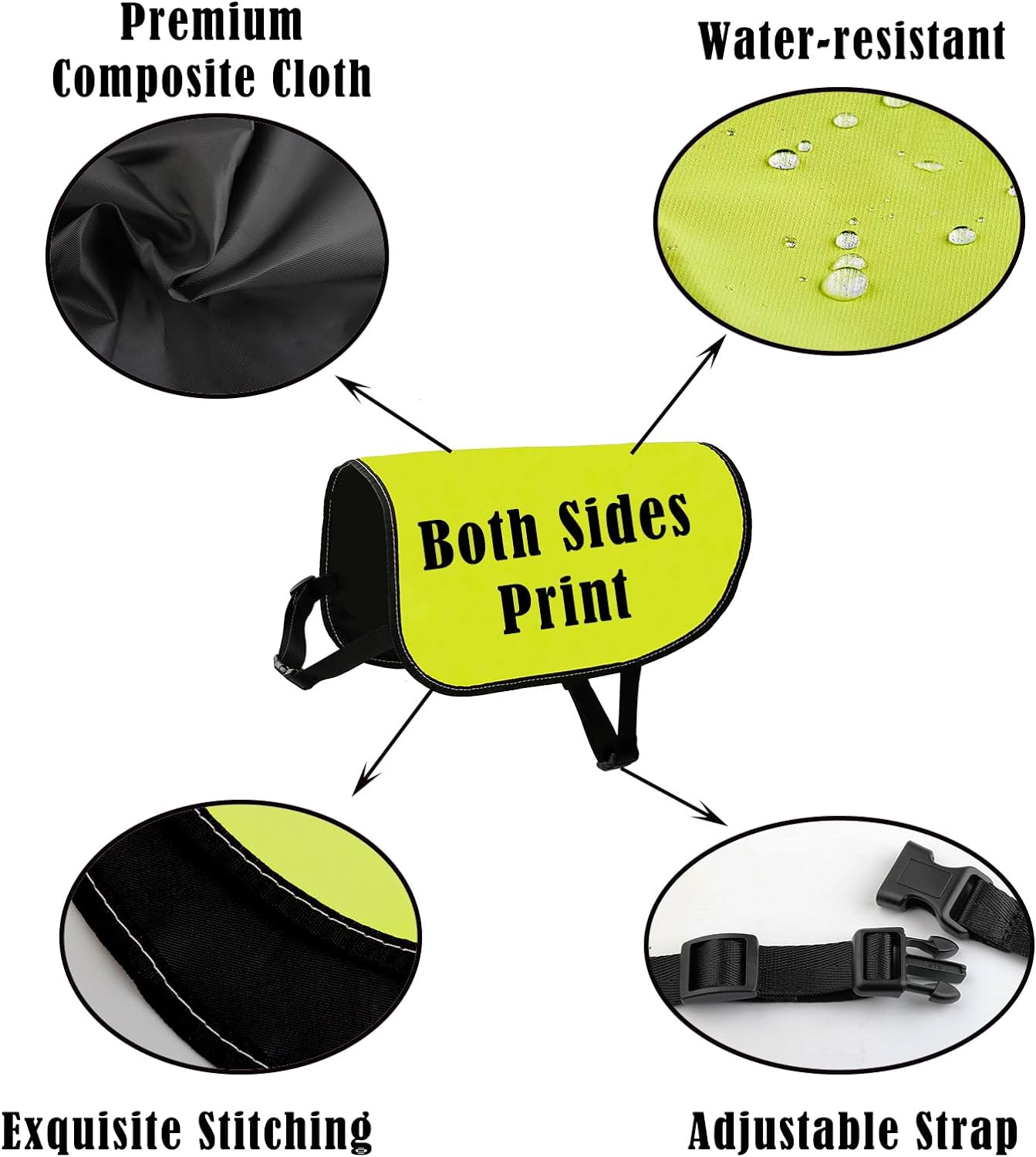 Close up view of the durable premium composite cloth material and buckle closure on the foster dog vest