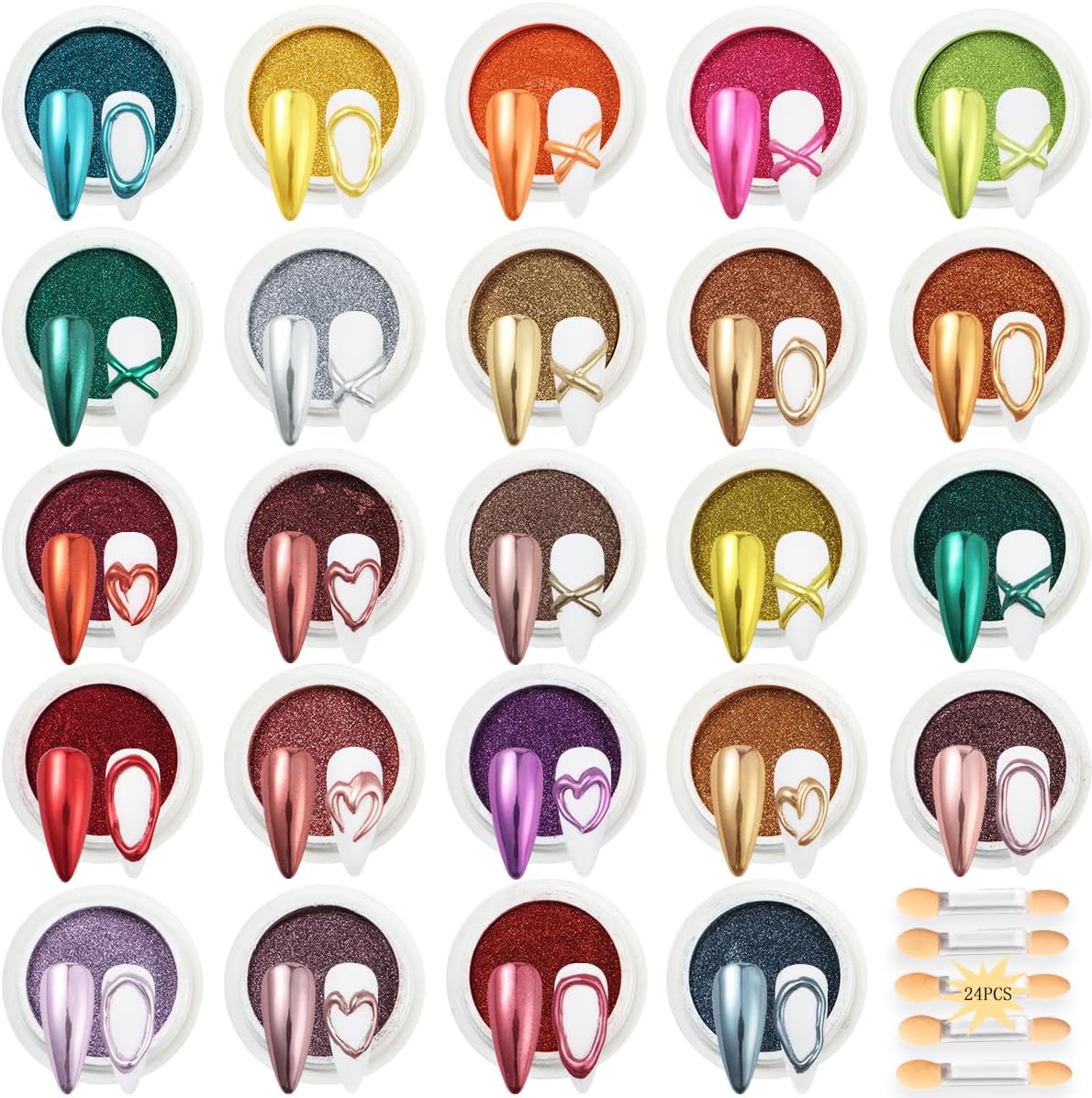 Sutozmiwe 24 piece chrome nail powder set front view