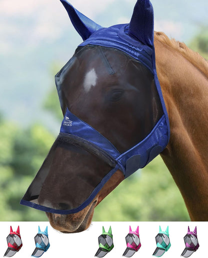 Harrison Howard CareMaster Pro Luminous Horse Fly Mask Large Eye Space Long Nose with Ears UV Protection for Horse Summer Mint Full Size - Image 9