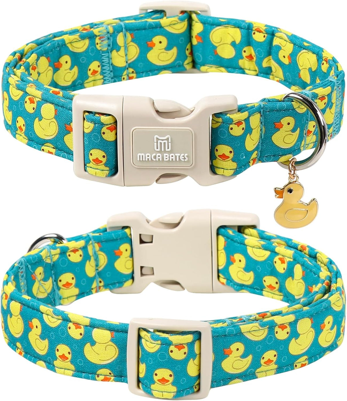 High quality cotton fabric detail of M Maca Bates dog collar
