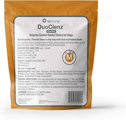 Vet One dental hygiene rawhide chew showing enzyme coated surface texture