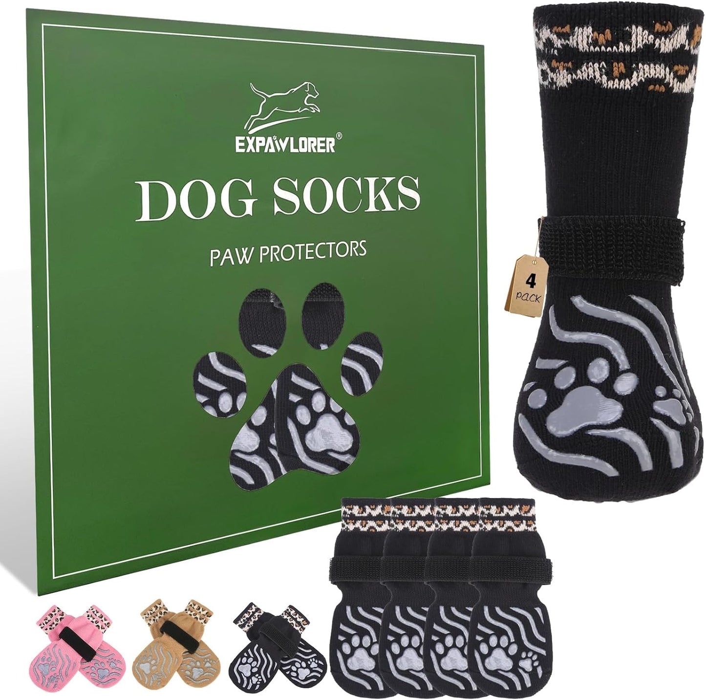 Expawlorer dog socks black extra large front view for paw protection