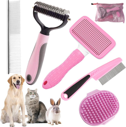 Bath Grooming Kit for Pets - Hair Brush Set with Towel, Washing Gloves, and Shampoo Scrubber Brush for Dogs and Cats (Pink) - Image 11