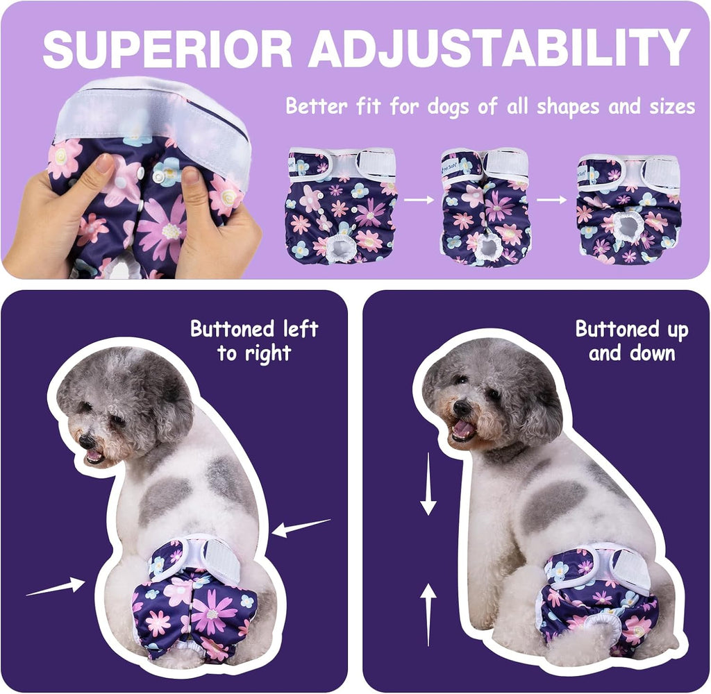 Side profile of an extra small female dog wearing Pet Soft period panties.
