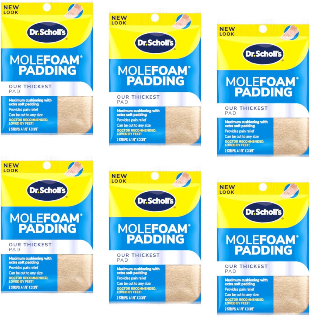 Dr. Scholl's Molefoam Padding front packaging showing thick foam strips for foot relief.