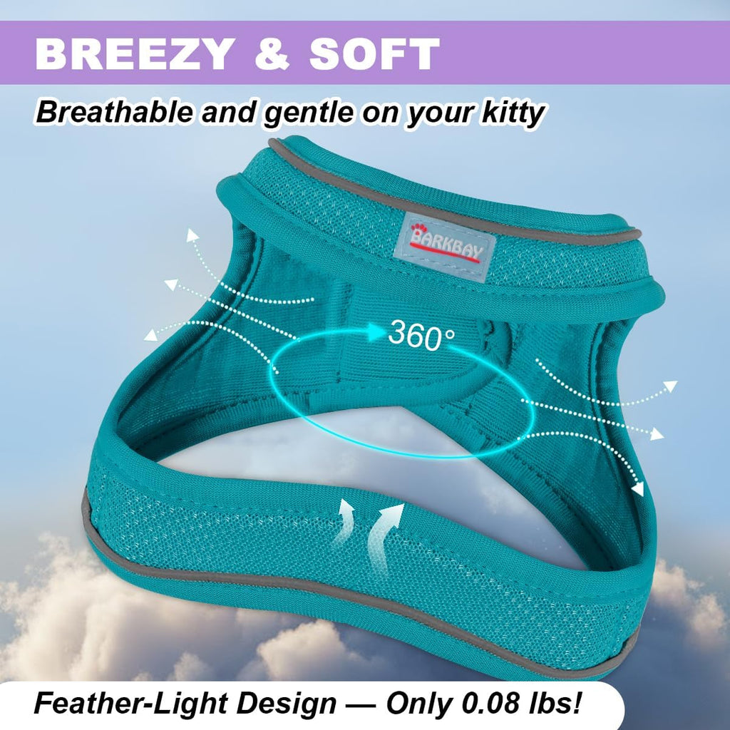 Adjustable kitten safety harness with 360 degree reflective trim for low light night walking visibility.