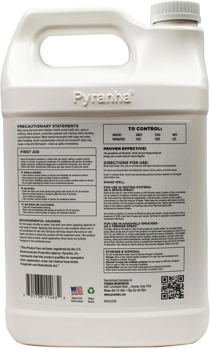 Pyranha Zero-Bite natural fly spray concentrate bottle showing botanical ingredient list