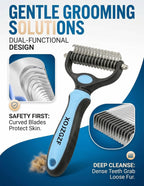 Professional pet groomer using Congzikji rake on long haired dog.
