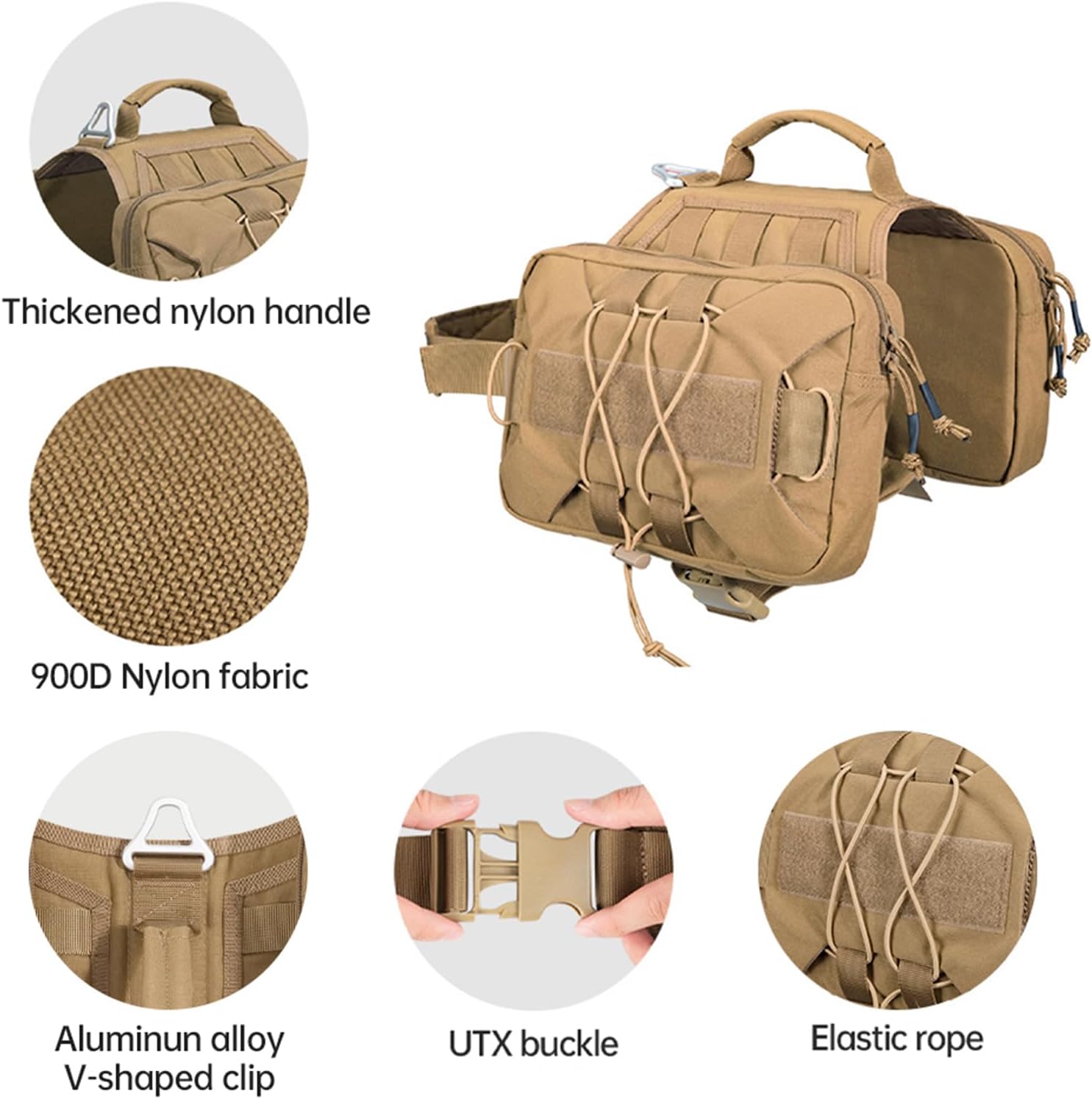 Excellent Elite Spanker dog backpack side view showcasing capacious zippered pocket and tactical MOLLE system