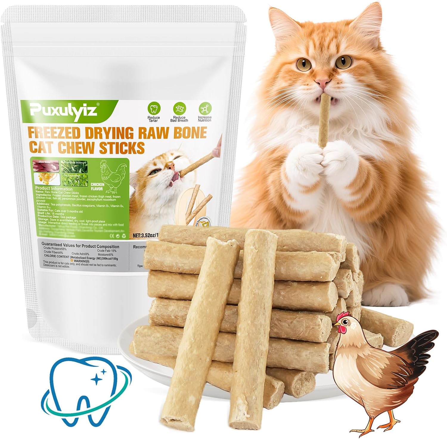Freezed Dried Cat Chew Sticks, Cat Dental Treats for Freshens Breath and Controls Tartar, Feline Teething Sticks - Image 13