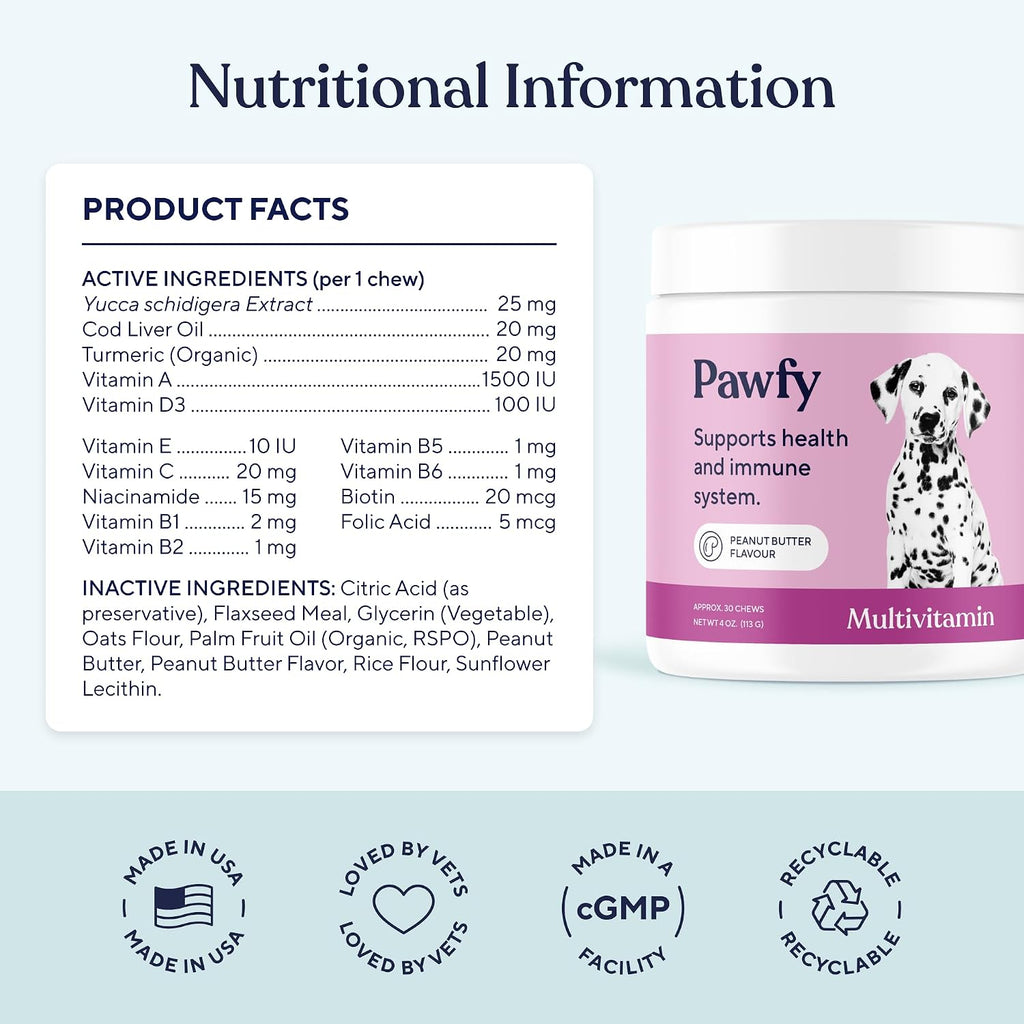 Healthy dog eating Pawfy multivitamin soft chew