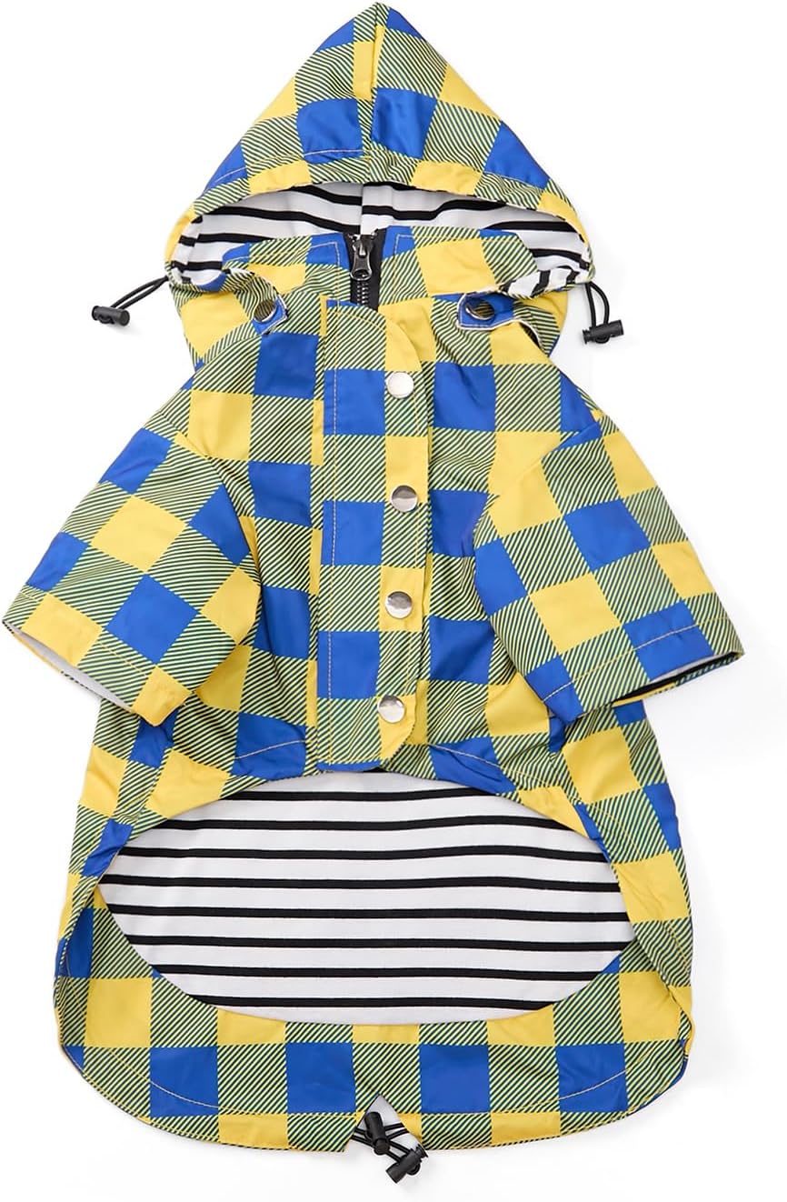 Dog Zip Up Raincoat with Reflective Buttons, Rain/Water Resistant, Adjustable Drawstring, Removable Hood, Raincoats with Legs 8lbs to 80lbs Available - Yellow - Medium - Image 9