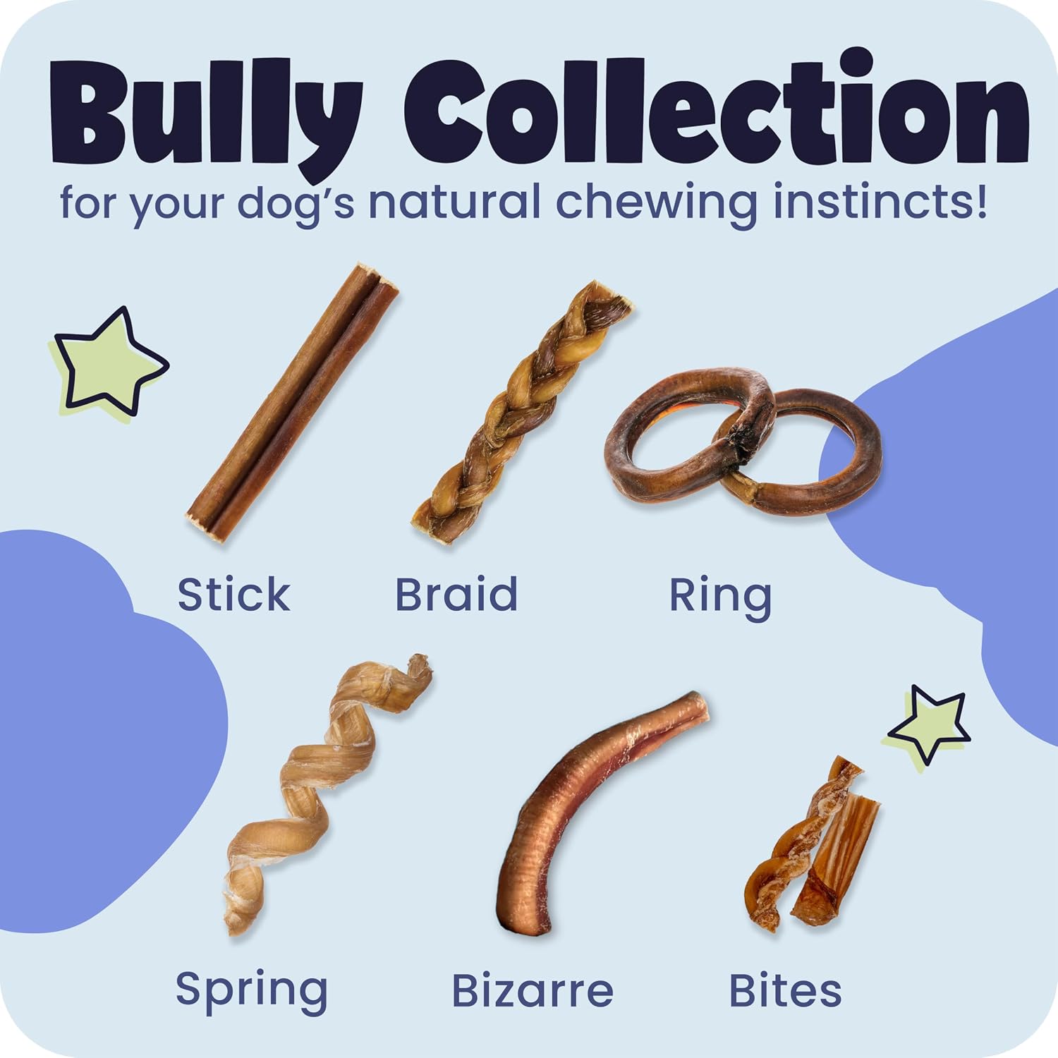 Low odor fully digestible circle bully sticks dog treat packaging