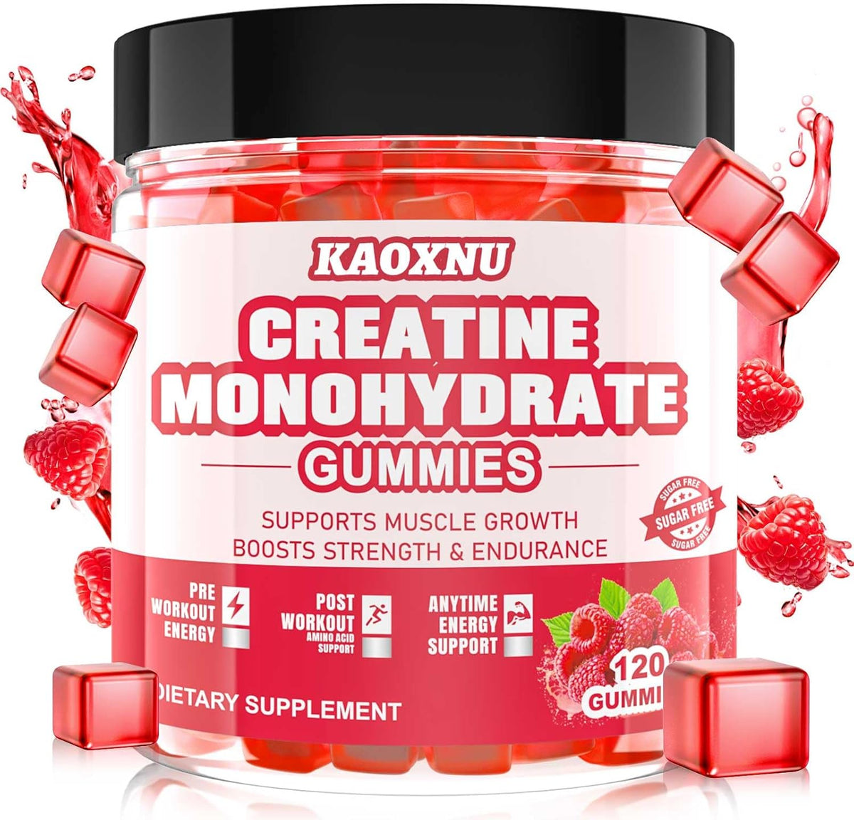 Kaoxnu Creatine Monohydrate Gummies front view bottle packaging