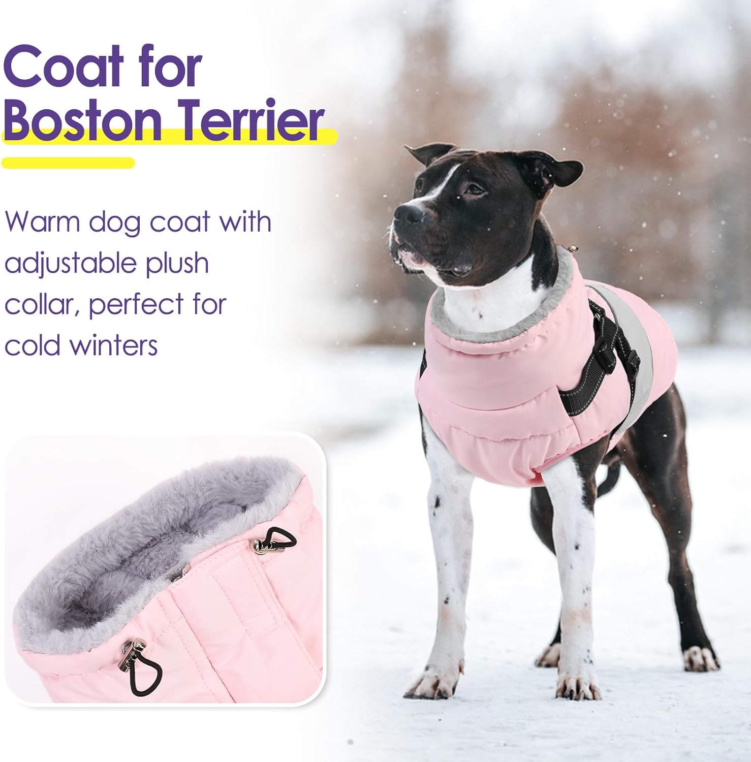 SUNFURA waterproof dog jacket back view highlighting the built-in harness straps and dual metal D-rings.