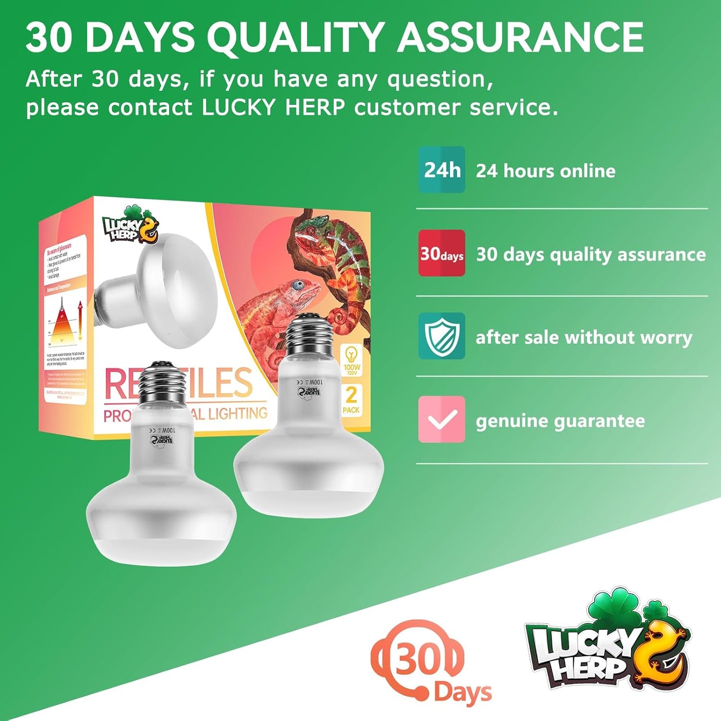 Lucky Herp 100 Watts daylight heating lamp reflecting light off its specialized inner coating.