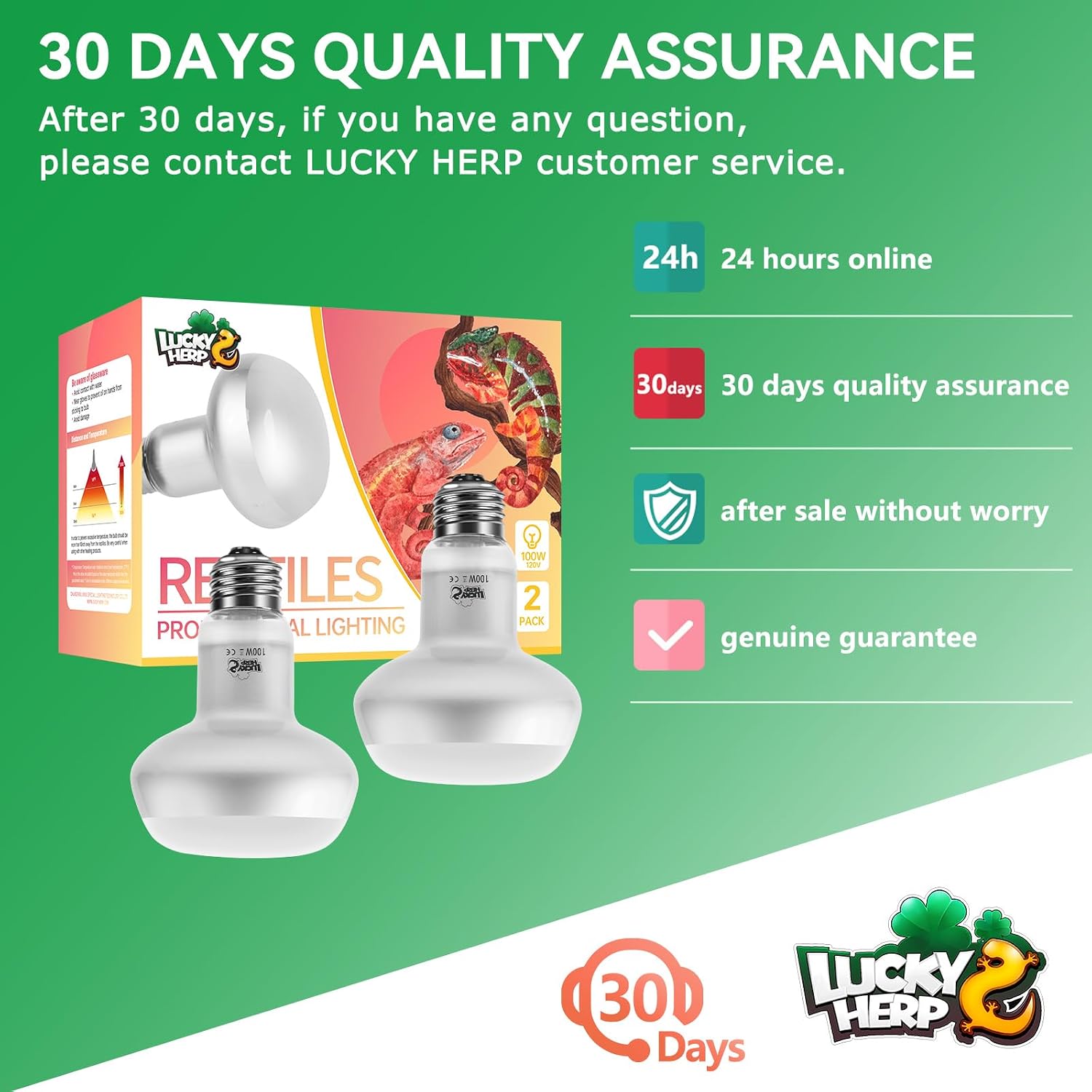Lucky Herp 100 Watts daylight heating lamp reflecting light off its specialized inner coating.