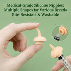 Sadnyy small animal nursing kit components arranged to display the food grade silicone teats.