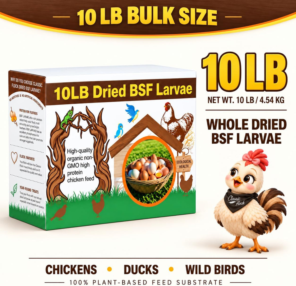 Classic Flock 10LB Dried Black Soldier Fly Larvae for Chickens High Calcium - Image 6