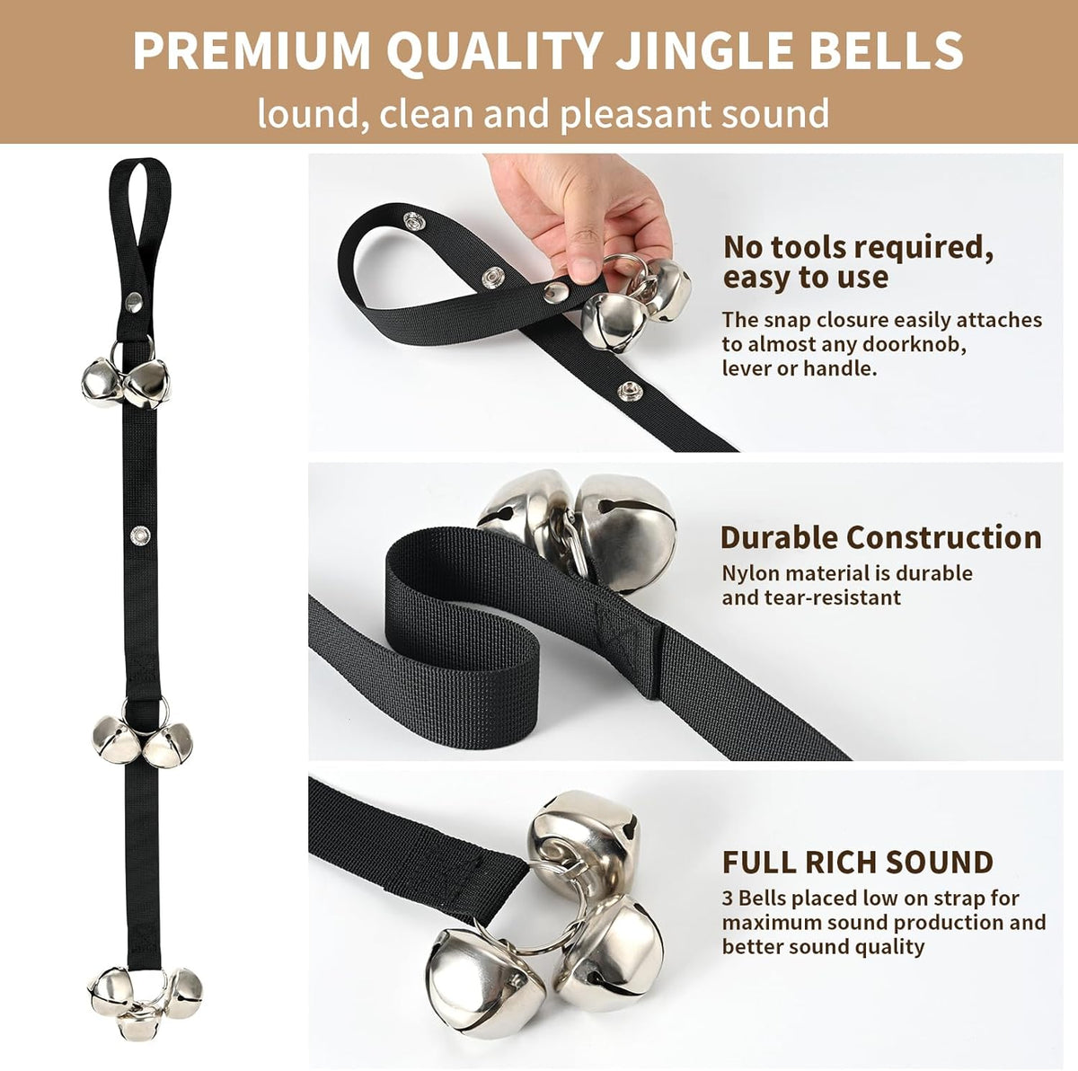 Close up of Luckyiren silver bells for dog training