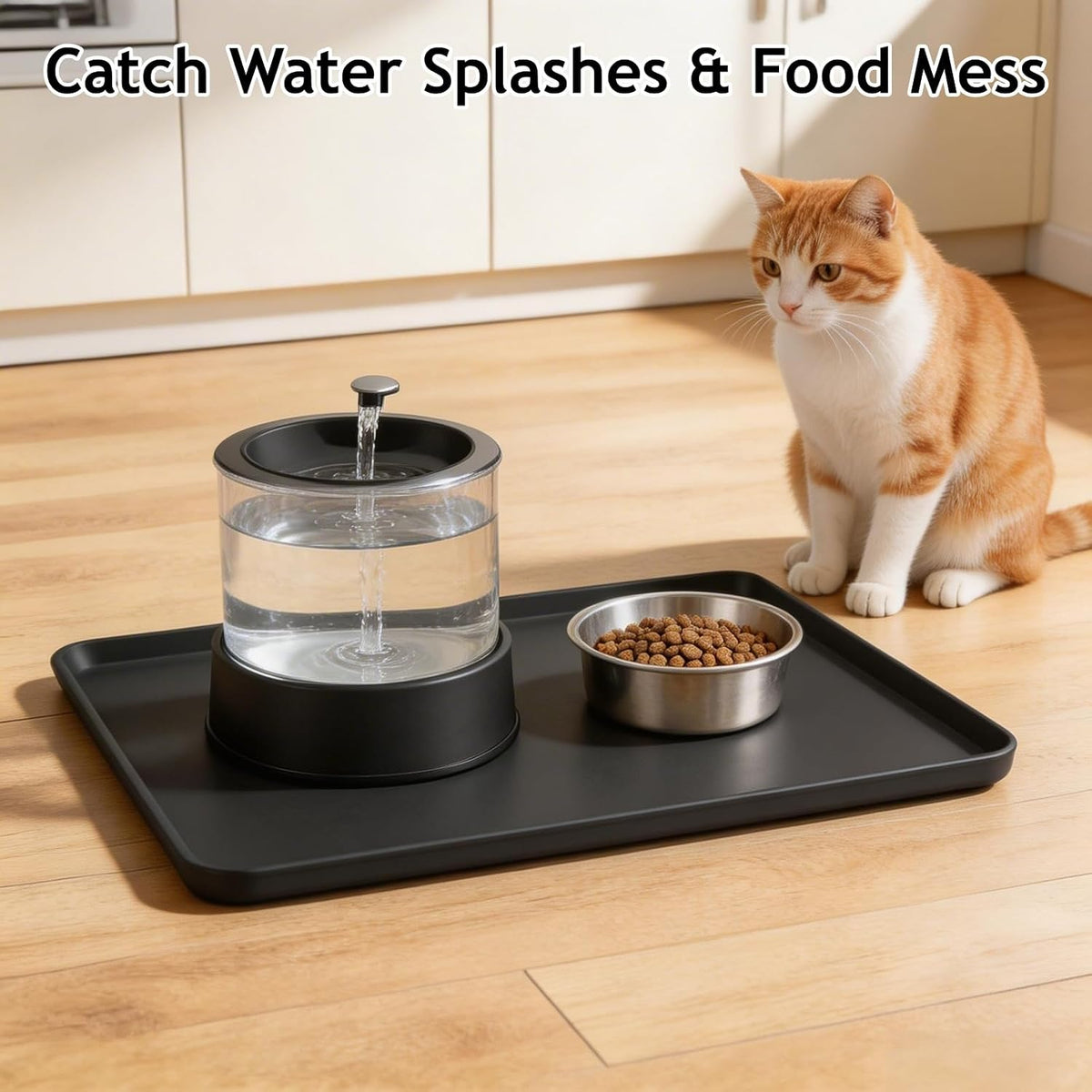 Silicone Square Mat 16x16 for Water Bowl, Waterproof Pet Bowls Mat, Black - Image 4