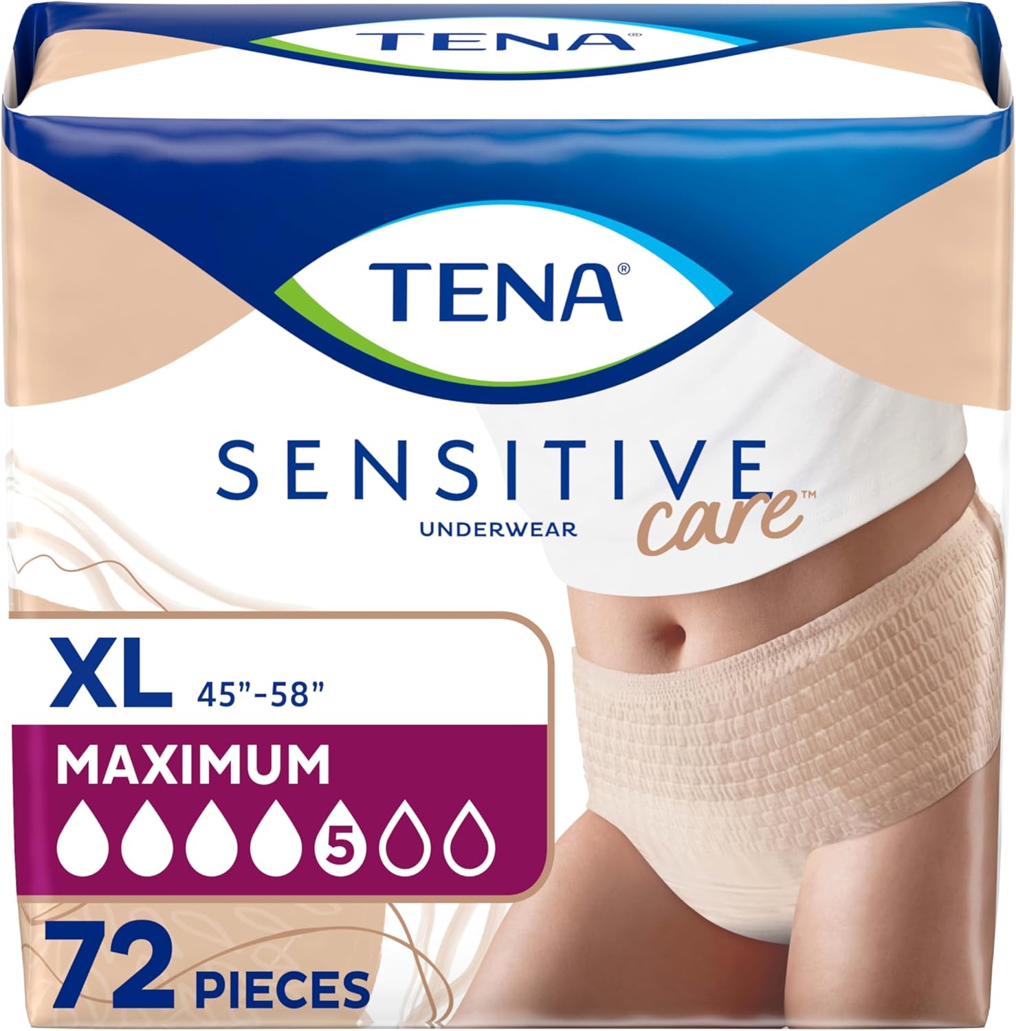 Tena Sensitive Care Adult Incontinence Underwear for Women front view