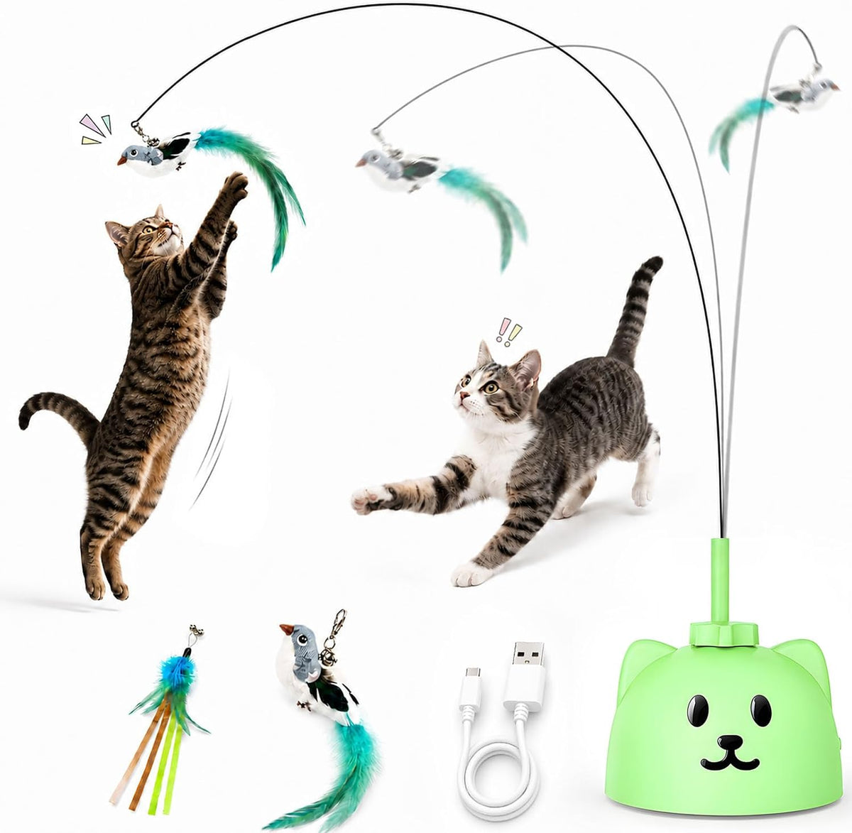 Interactive Cat Toys for Indoor Cats, Automatic Flying Bird Cat Toy with 360 degrees Feather Wand, Strong 8cm Suction Cup, USB Rechargeable Self-Play Cat Toy for Bored Kittens & Adult Cats - Image 14