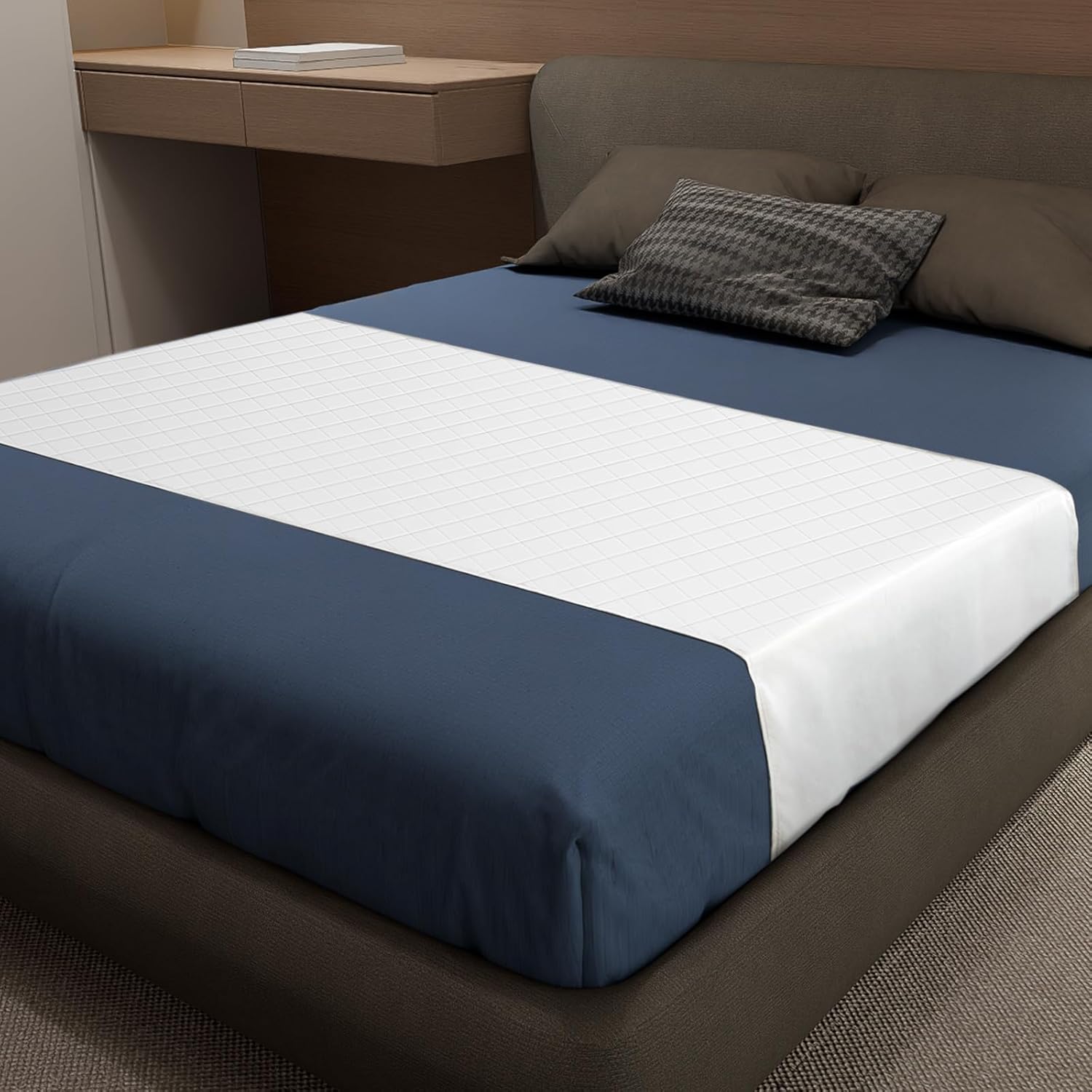 Soloshine washable queen incontinence bed pad front view with tuckable wings