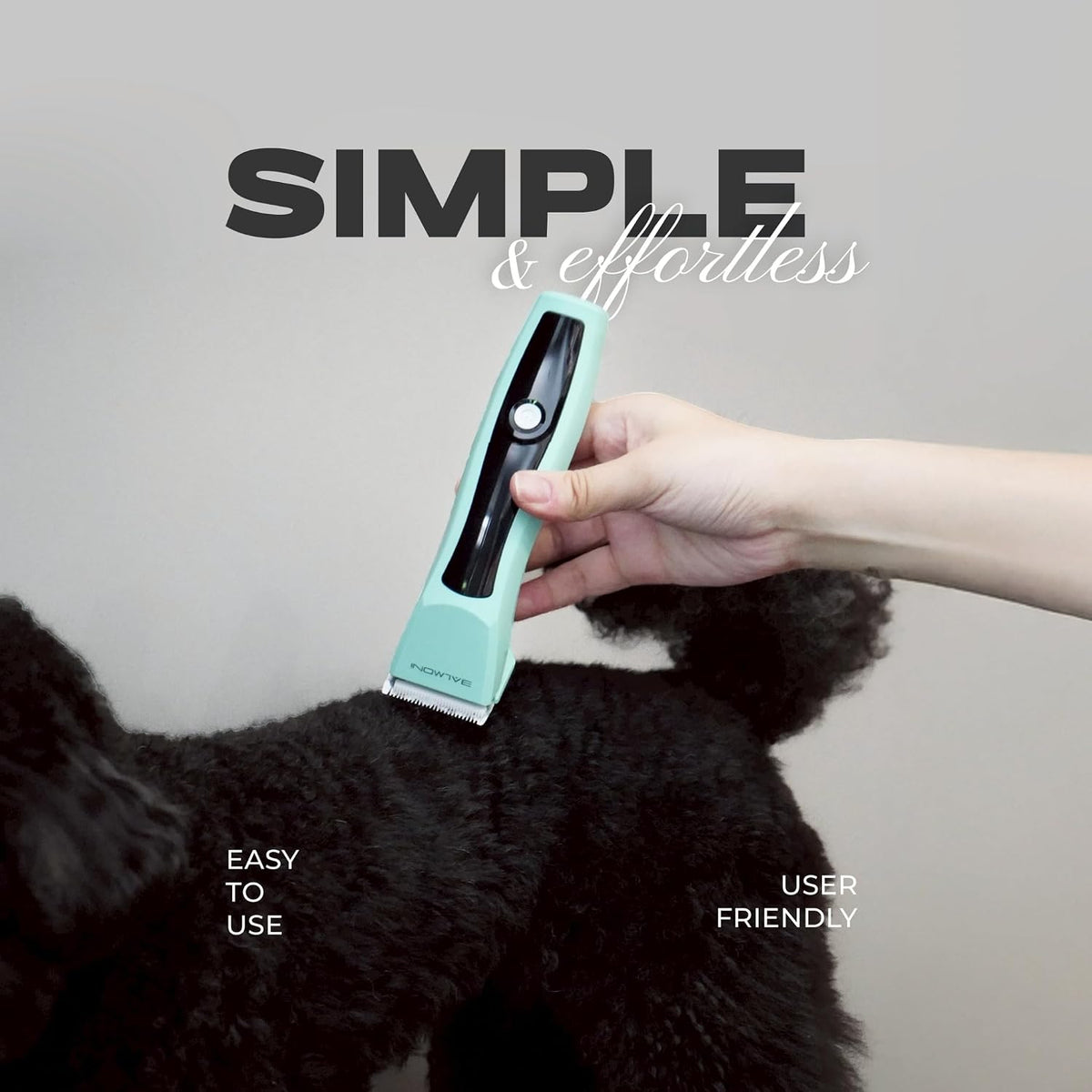 Low noise electric pet hair trimmer showing the detachable metal cutting blade assembly.