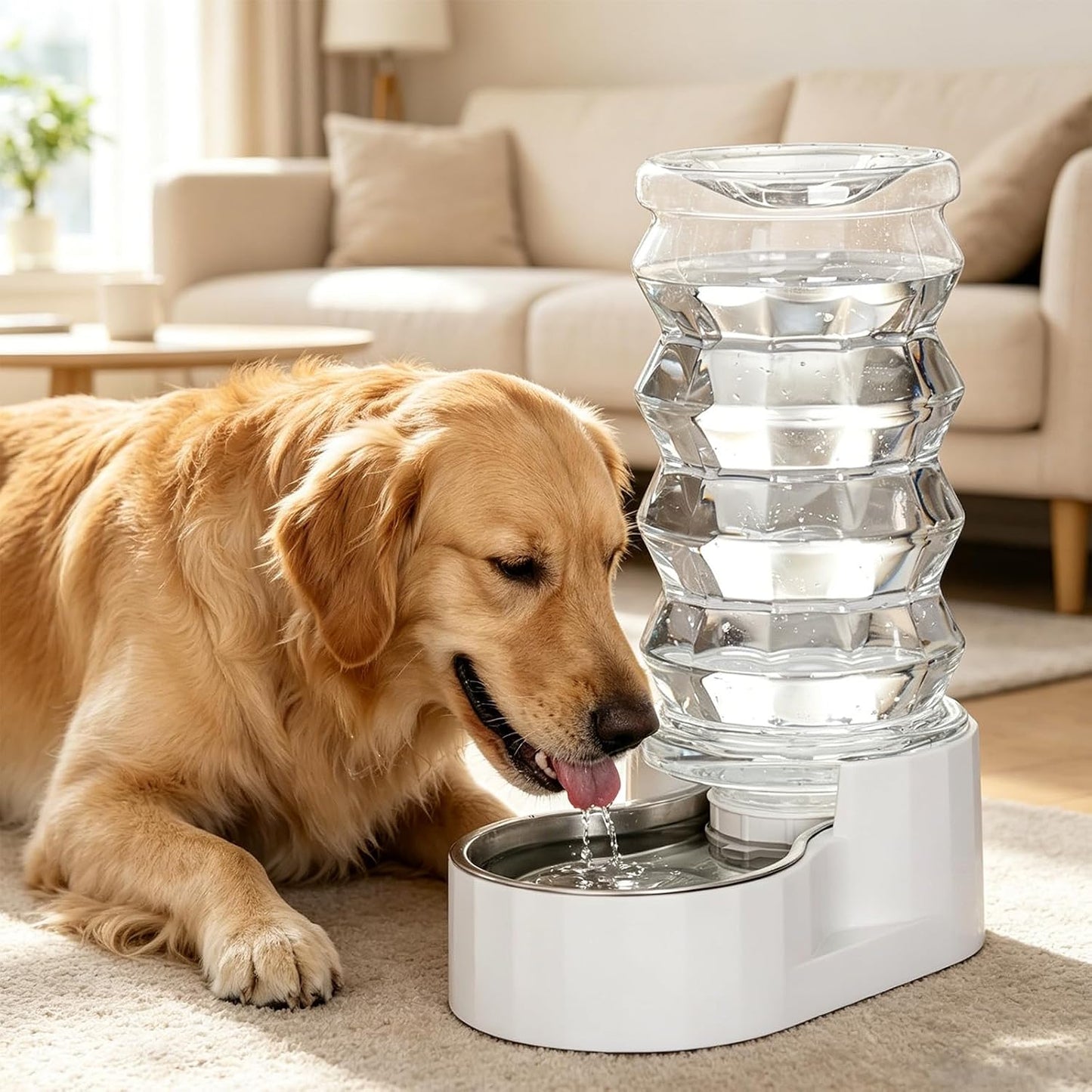RIZZARI food-grade stainless steel automatic refilling pet drinking bowl close up view