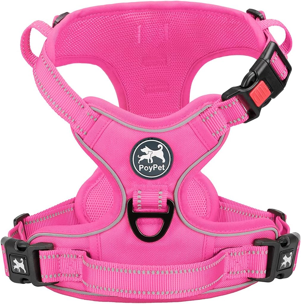 PoyPet No Pull Dog Harness, No Choke Front Lead Dog Reflective Harness, Adjustable Soft Padded Pet Vest with Easy Control Handle for Small to Large Dogs(Pink, Medium) - Image 11
