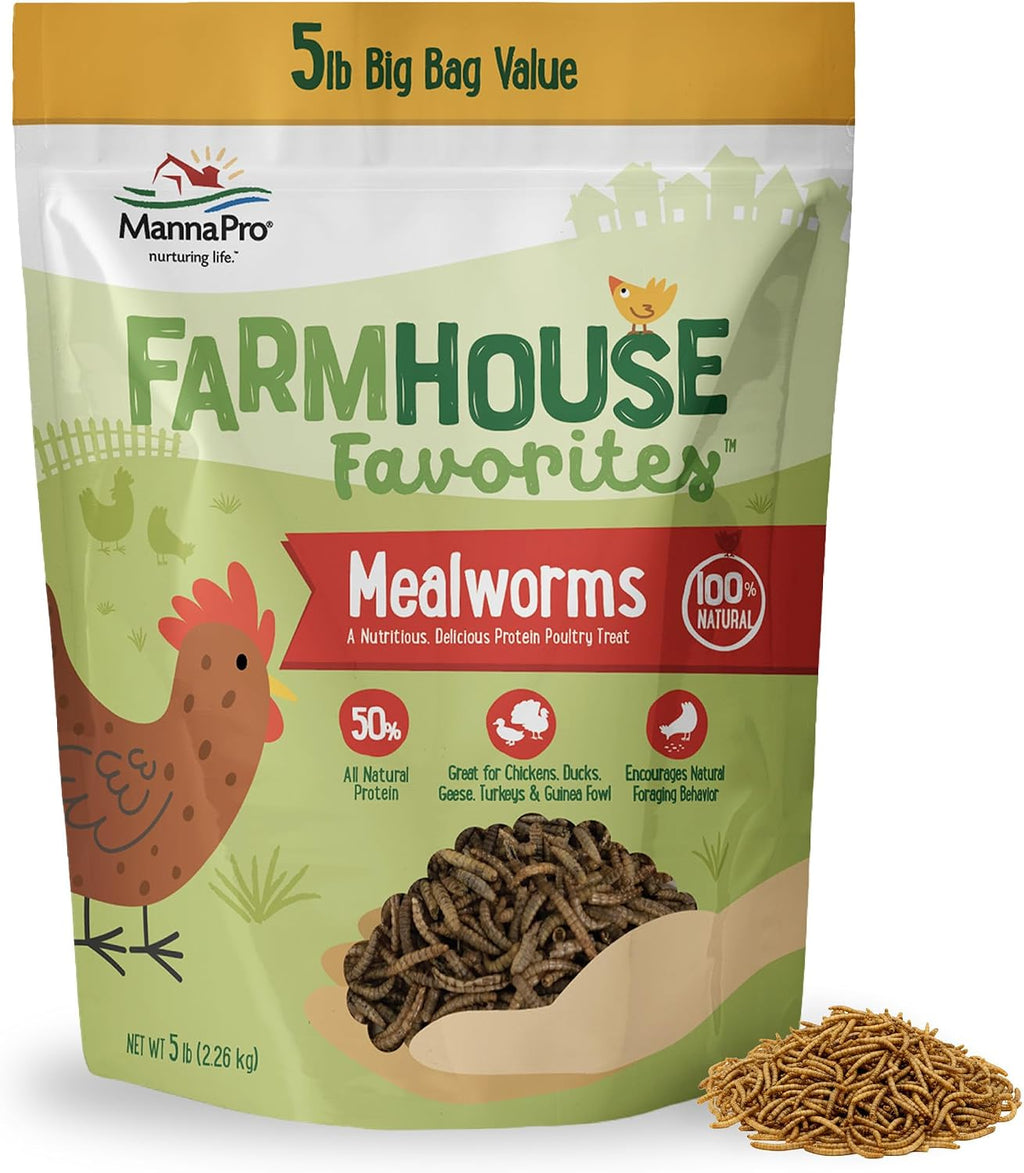 Authentic USA sourced Manna Pro mealworms packaging