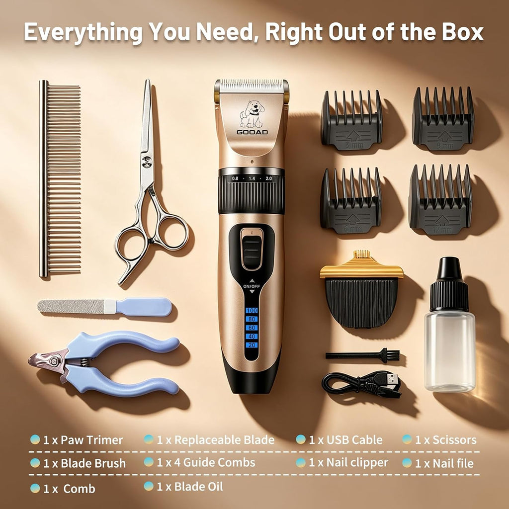 Gooad low noise dog clippers full accessory kit contents