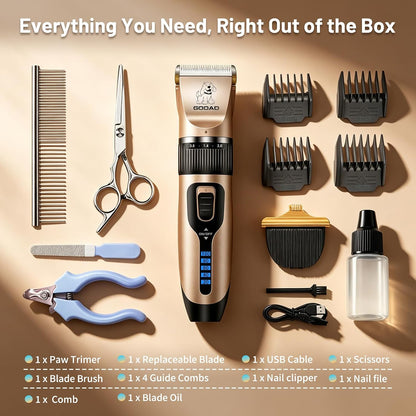 Gooad low noise dog clippers full accessory kit contents