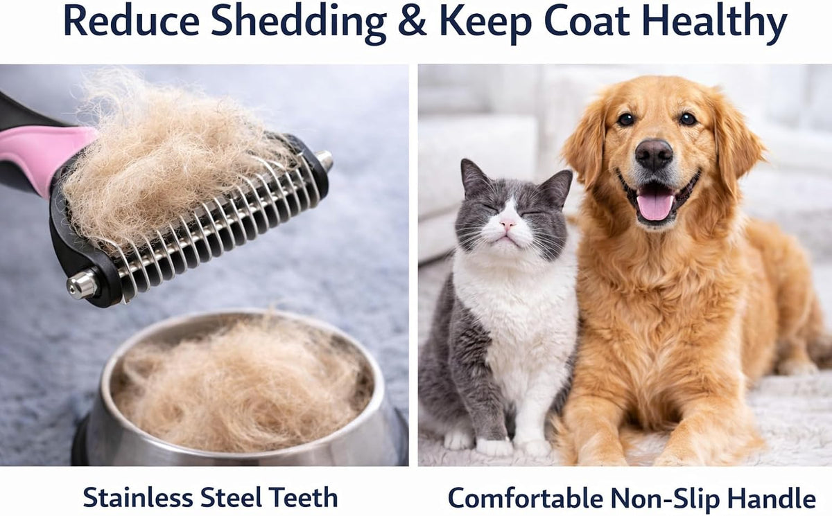 Side profile of the dual-sided pet deshedding brush