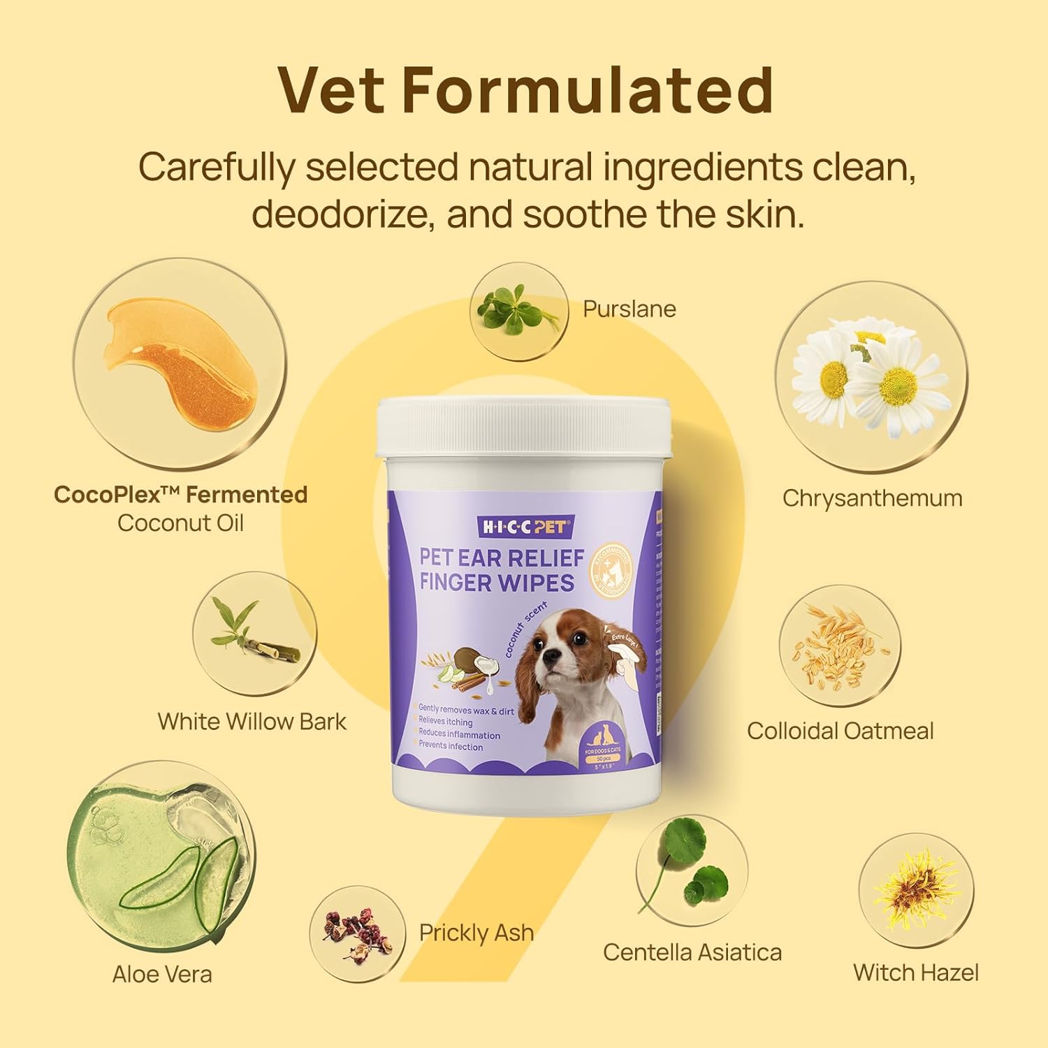 Package ingredients label for Hicc Pet ear wipes