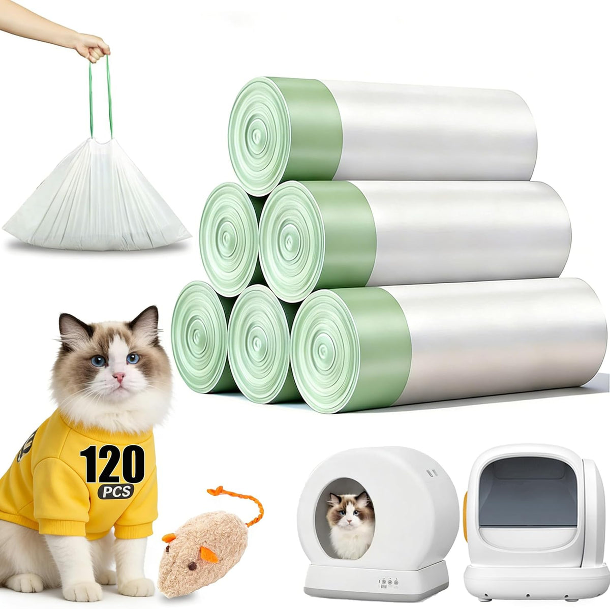 KropBom self cleaning cat litter box liners drawstring closure close up