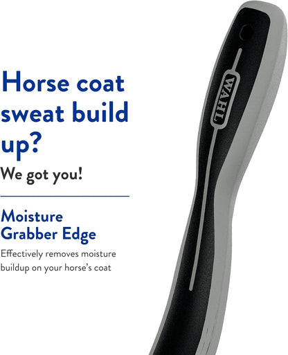 Close up of the moisture grabber edge on the Wahl equine scraper