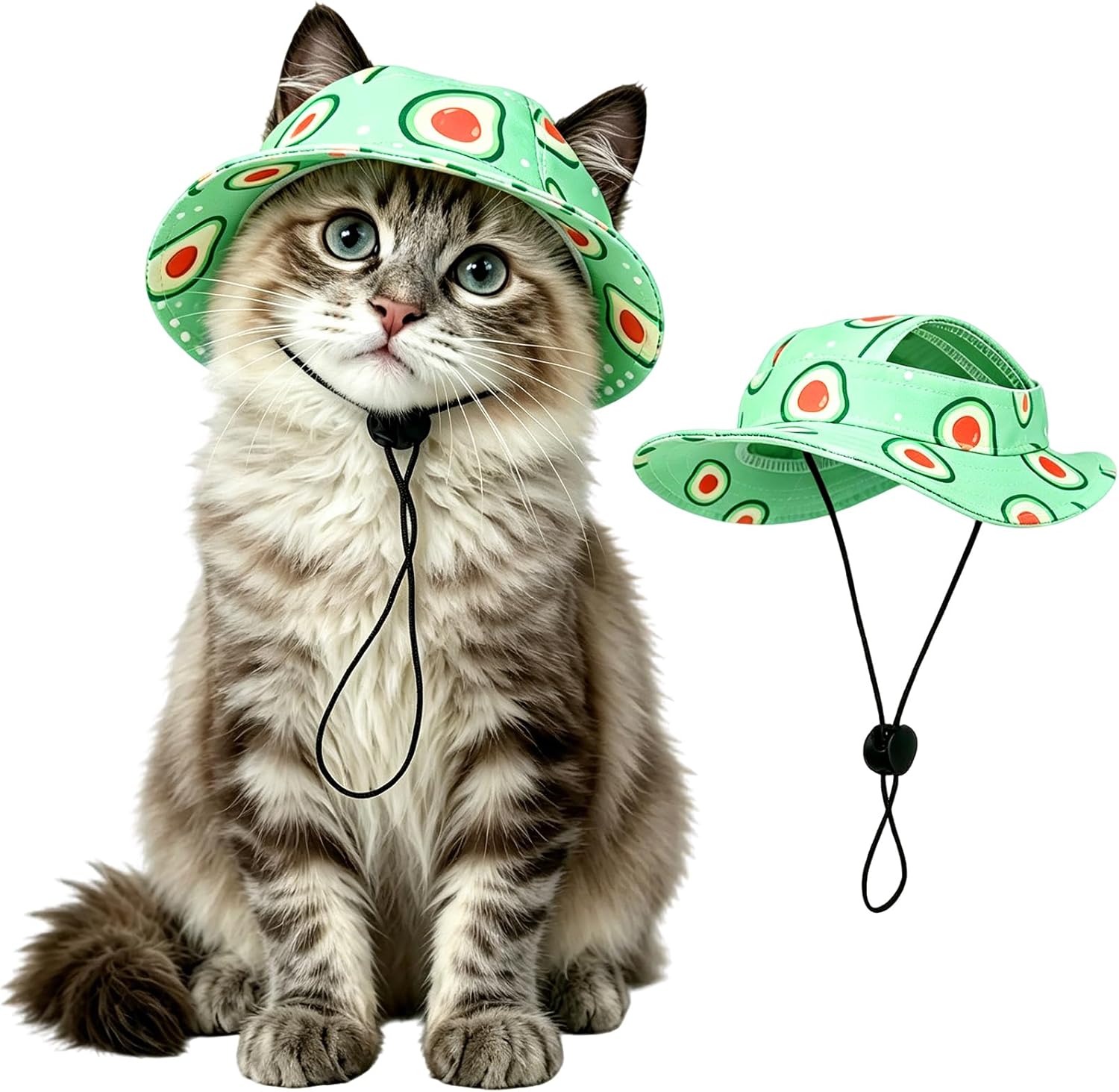 Qbleev cat sun hat front view with avocado pattern
