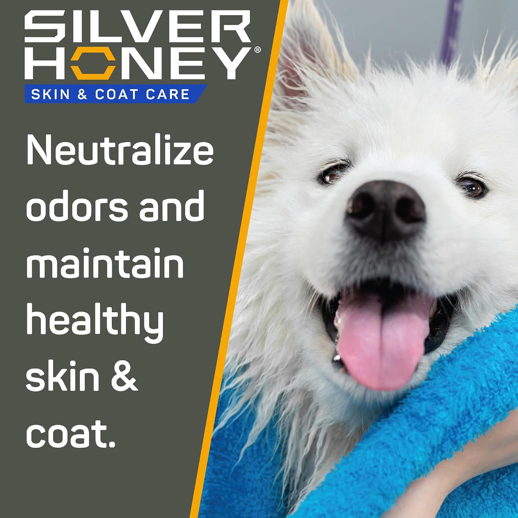 Back label of Absorbine Silver Honey pet grooming combo showing natural ingredients.